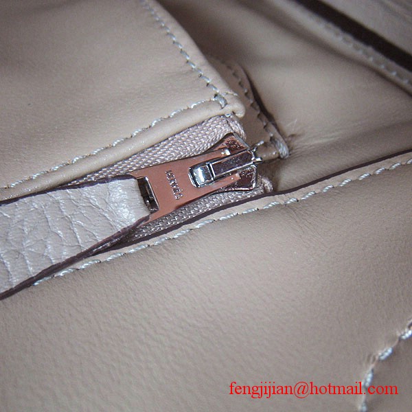 Hermes 35cm Embossed Veins Leather Bag Grey 6089 Silver Hardware